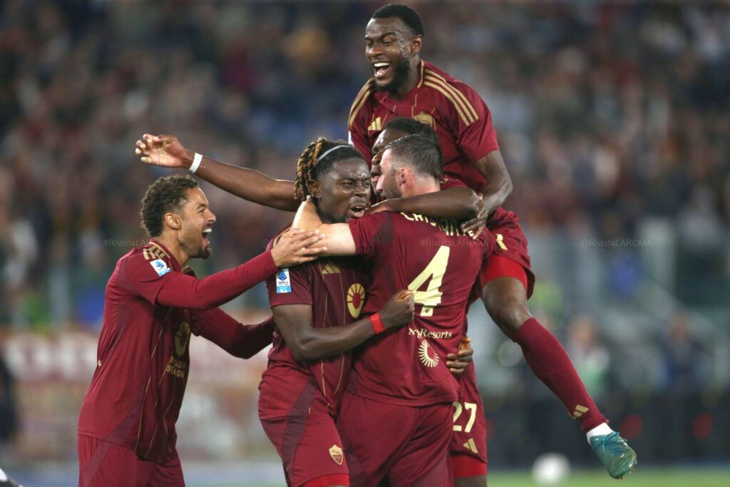 2025-05-19 roma-milan gol esultanza gruppo cristante kone
